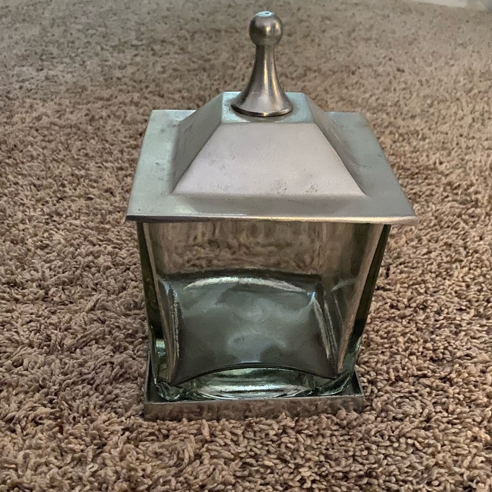 Apothecary Jar 3-Pc Glass Home Decor Square + Metal Lid + Base Bathroom classic